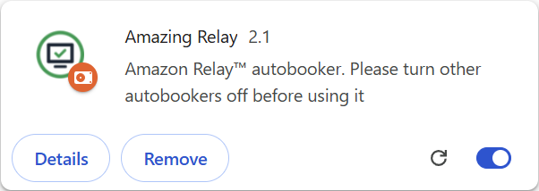 Amazing Relay version 2.1 enabled in Chrome Extensions