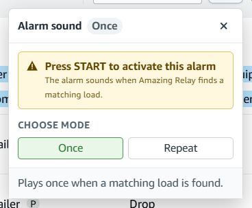 Amazing Relay Alarm sound menu with Once and Repeat choices