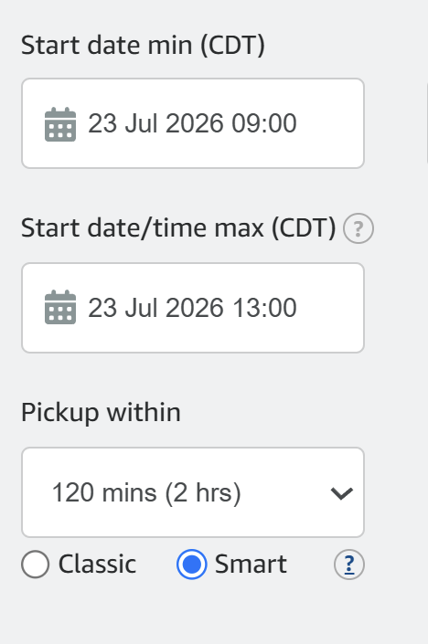 Filled Amazing Relay pickup date range and Pickup within filters