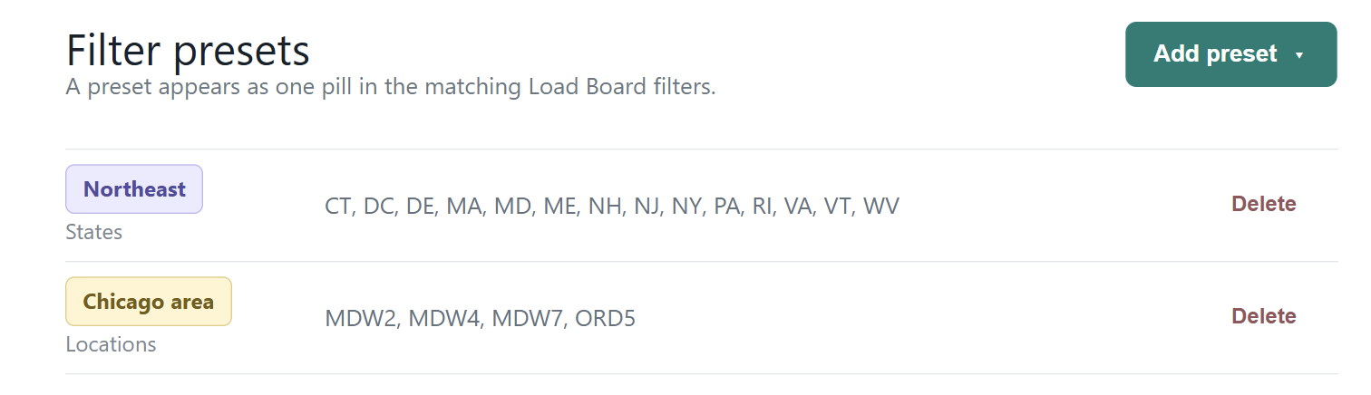 One States preset and one Locations preset in Amazing Relay Options