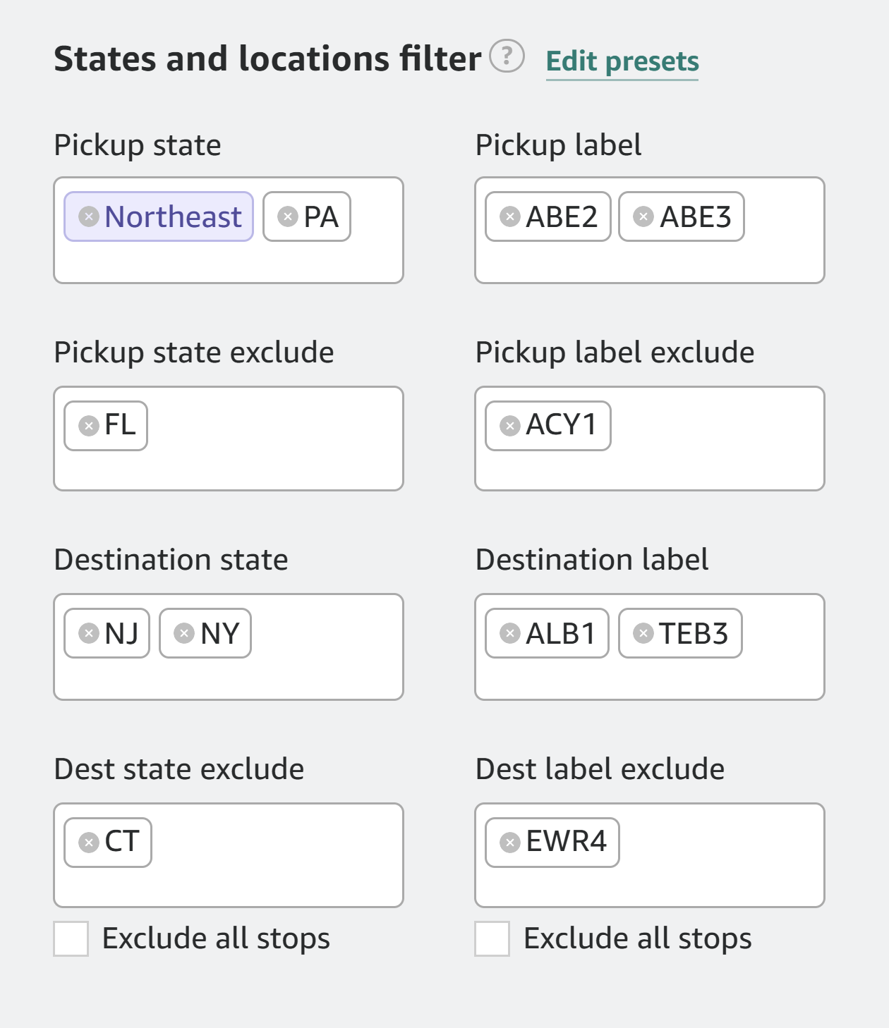 Filled Amazing Relay state and location filters with non-overlapping include and exclude values