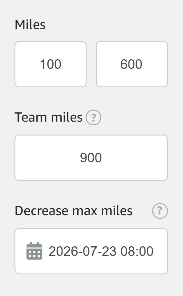 Filled Amazing Relay Miles, Team miles, and Decrease max miles filters