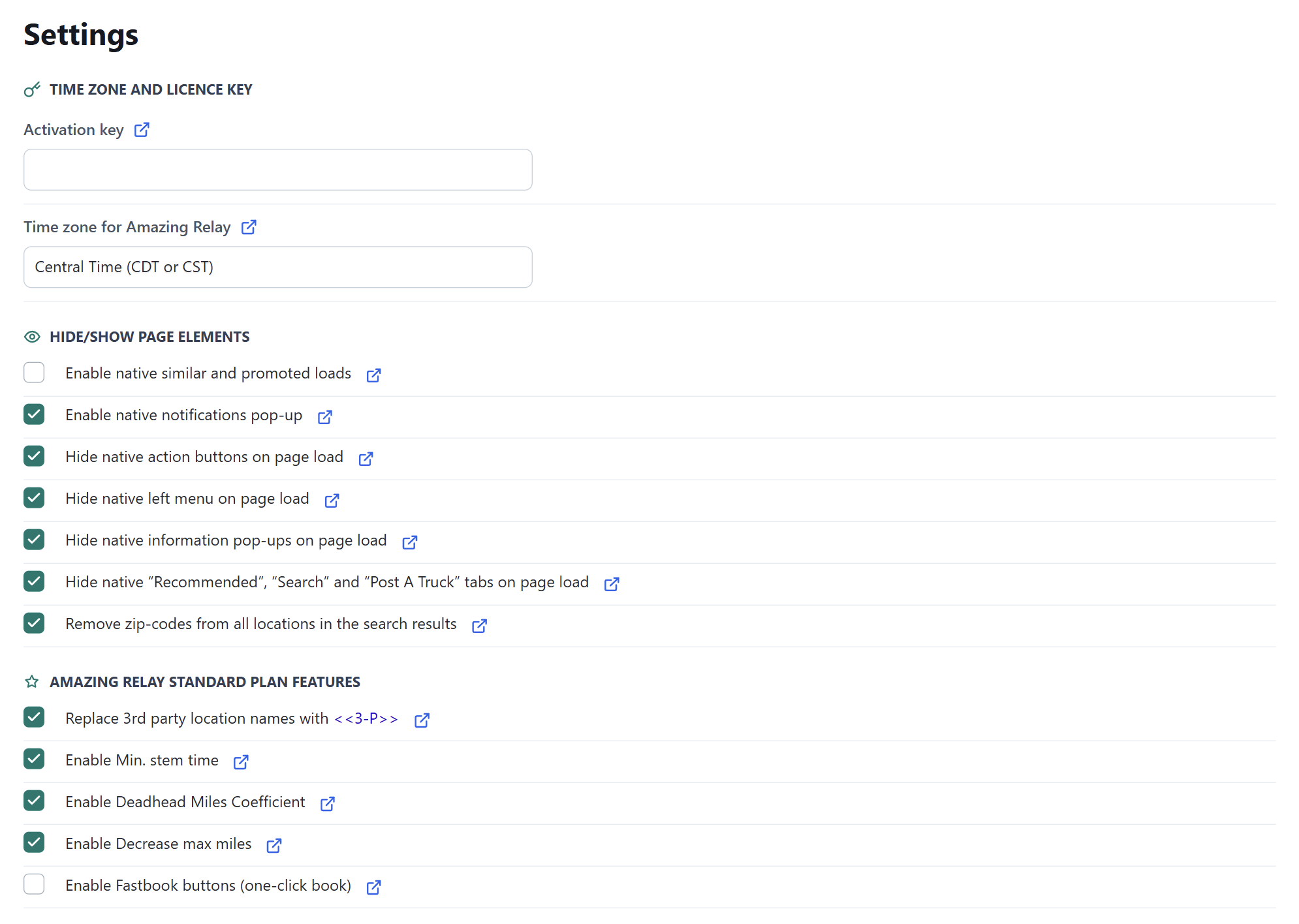 Complete Amazing Relay Settings page