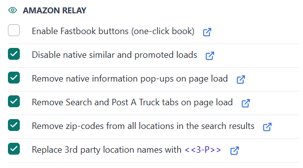 Amazing Relay Settings showing native Load Board cleanup choices.