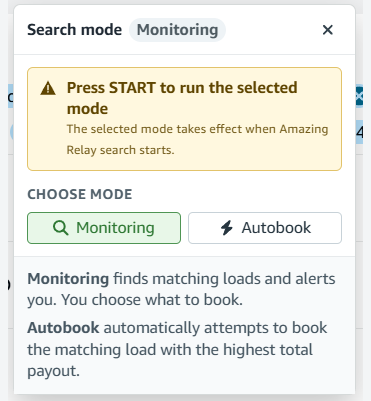 Amazing Relay search mode controls for Monitoring and Autobook.